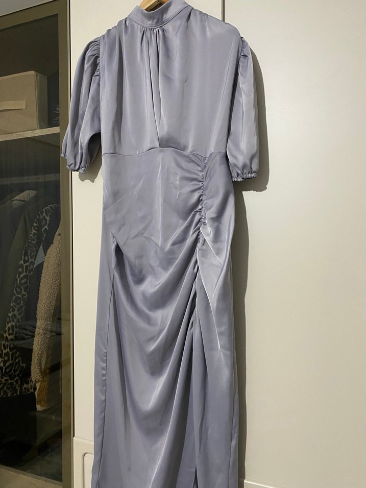 Gri Drapeli Uzun Kadın Elbise - Görsel 2