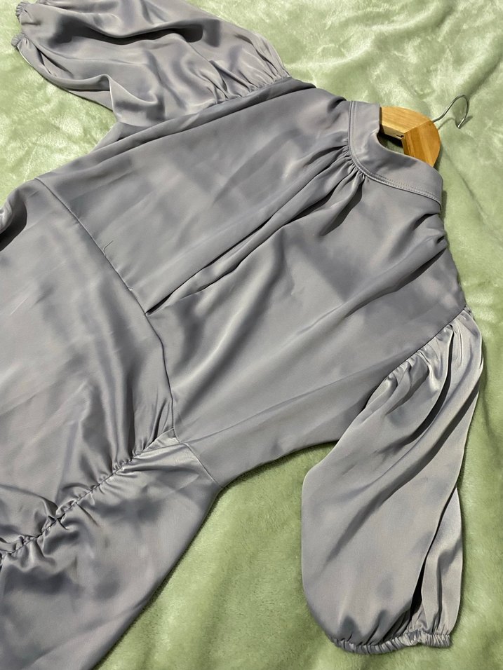 Gri Drapeli Uzun Kadın Elbise - Görsel 4