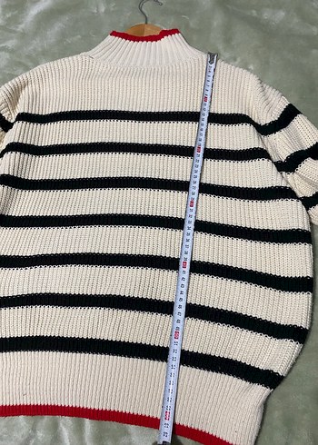 Boğazlı, Çizgili, Salaş Beyaz Kazak - Görsel 2