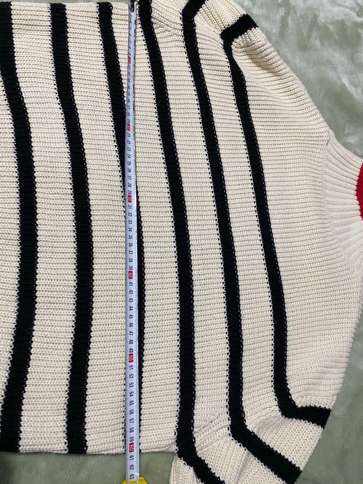 Boğazlı, Çizgili, Salaş Beyaz Kazak - Görsel 3