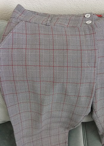Diğer Gri Düğmeli Midi Kumaş Kadın Pantolon