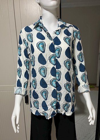Setre Mavi Batik Desenli Uzun Kollu Gömlek