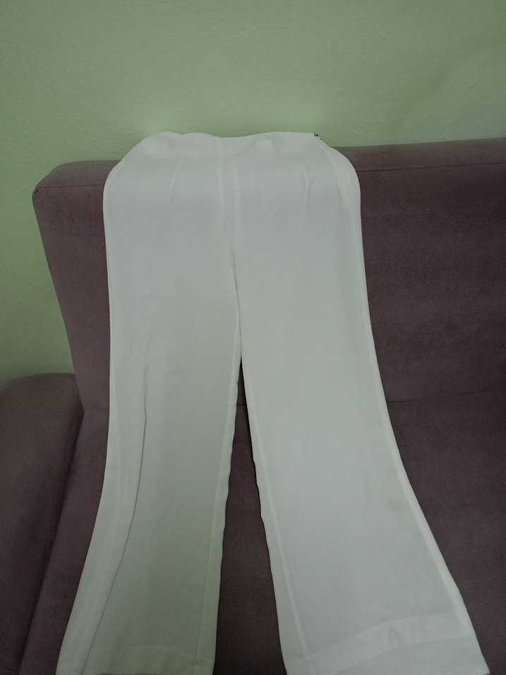 Beyaz Fermuarlı Kadın Kumaş Pantolon - Görsel 2
