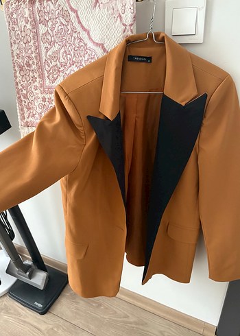 s Beden Kahverengi Siyah Yaka Kadın Blazer Ceket