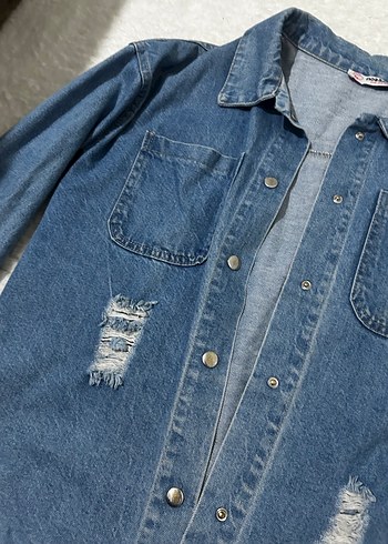 Düğmeli Mavi Kadın Denim Ceket - Görsel 3