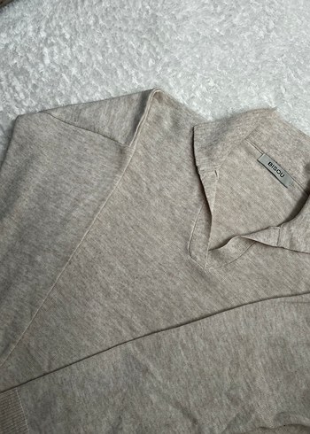 Bej Keten Rahat Kesim Kadın Kazak - Görsel 2