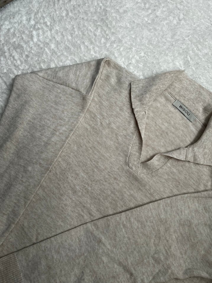 Bej Keten Rahat Kesim Kadın Kazak - Görsel 2