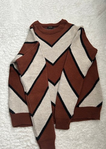 Kadın Kahverengi Çizgili Örgü Kazak - Görsel 2