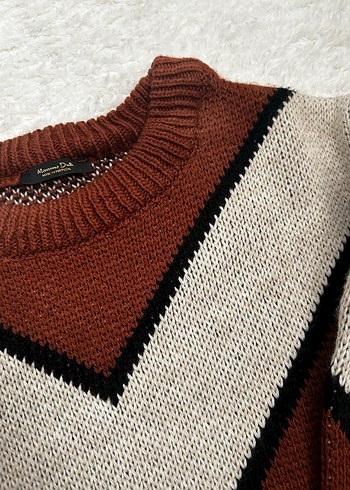 Kadın Kahverengi Çizgili Örgü Kazak - Görsel 4