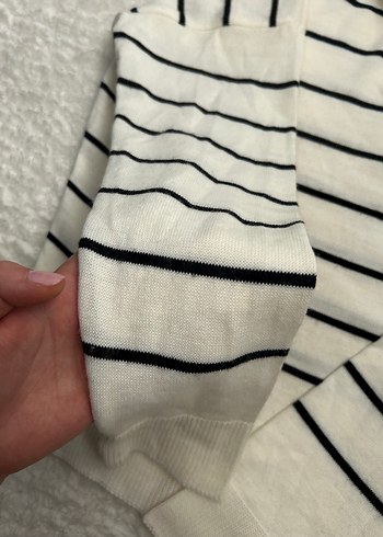 Çizgili Pamuklu Kadın Triko Kazak - Görsel 2