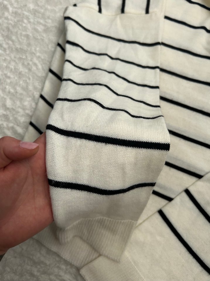 Çizgili Pamuklu Kadın Triko Kazak - Görsel 2