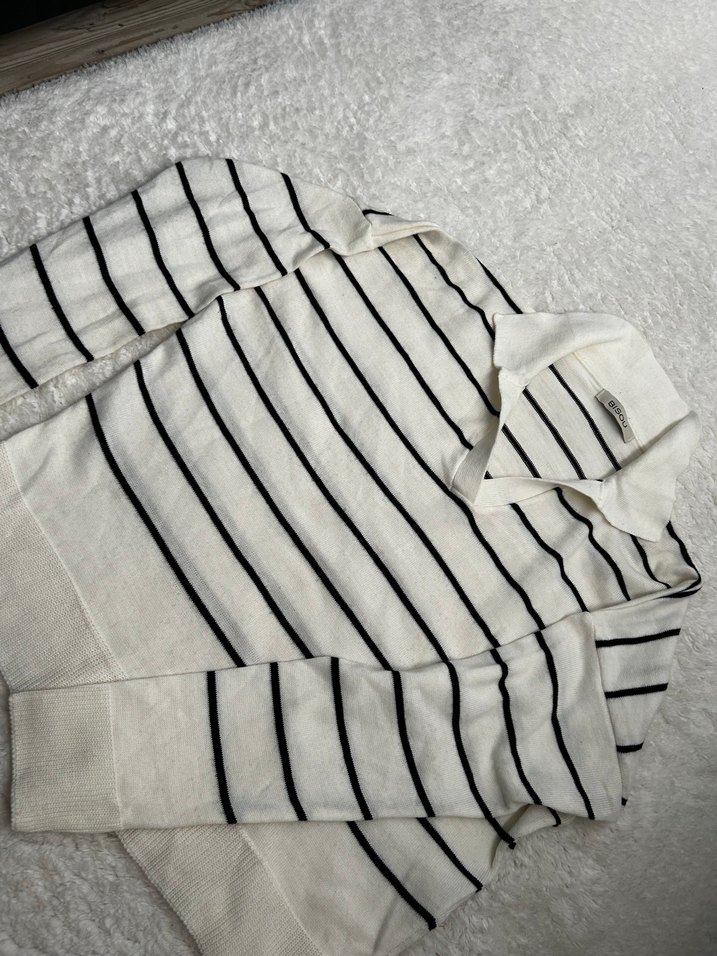 Çizgili Pamuklu Kadın Triko Kazak - Görsel 3