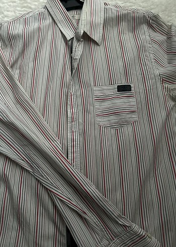 Düğmeli Çizgili Gri Erkek Gömlek - Görsel 2