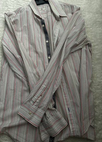Düğmeli Çizgili Gri Erkek Gömlek - Görsel 6