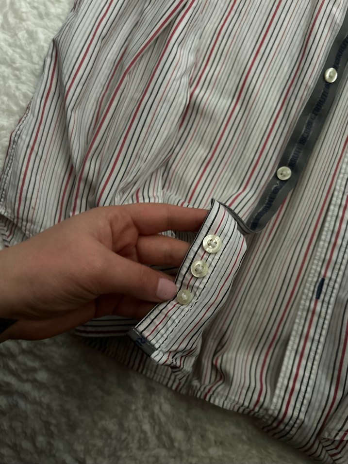 Düğmeli Çizgili Gri Erkek Gömlek - Görsel 4