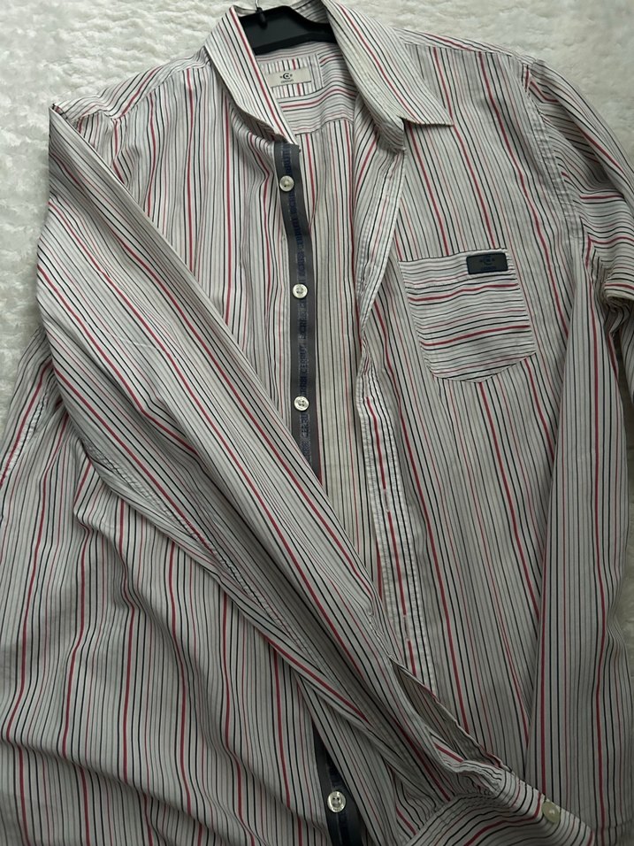 Düğmeli Çizgili Gri Erkek Gömlek - Görsel 5