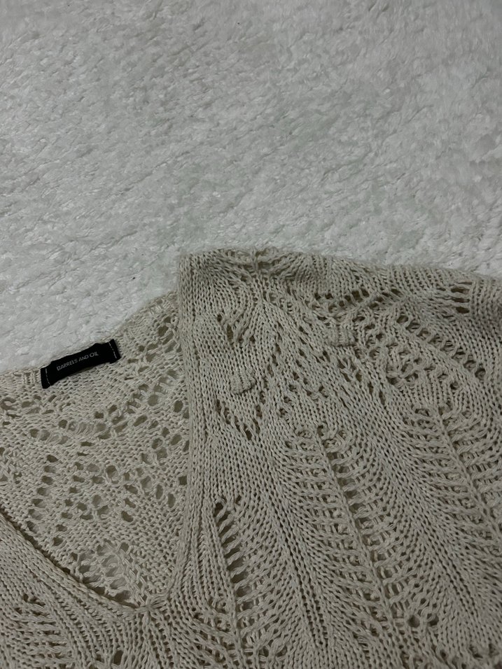 V Yaka Bej Bohem Örgü Kadın Kazak - Görsel 2