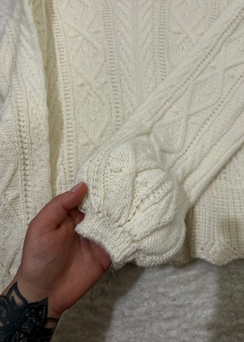 Beyaz Örgü Kadın Triko Kazak - Görsel 2