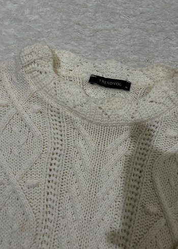 Beyaz Örgü Kadın Triko Kazak - Görsel 4