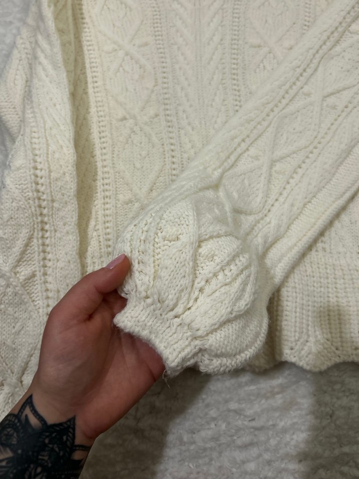 Beyaz Örgü Kadın Triko Kazak - Görsel 2
