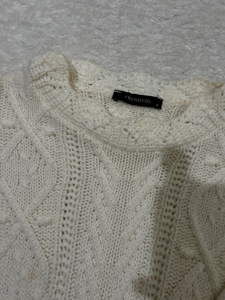 Beyaz Örgü Kadın Triko Kazak - Görsel 4