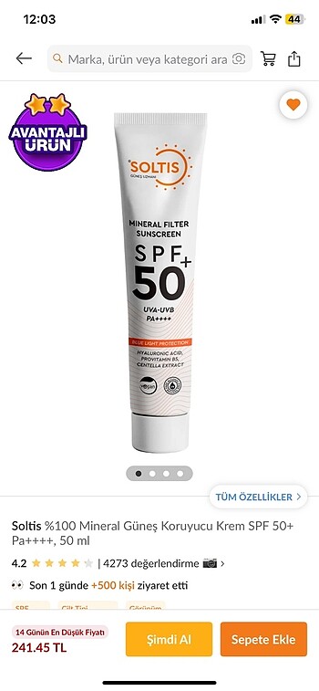 soltis mineral filtreli güneş kremi