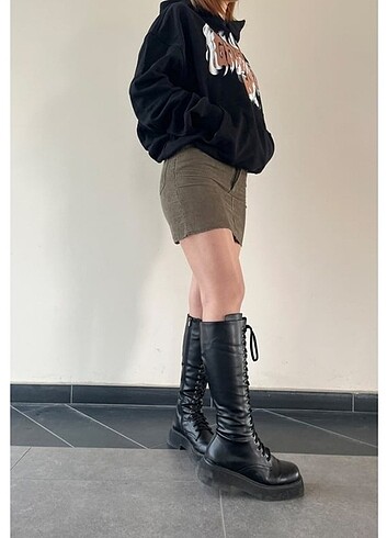 Mini haki kadife etek 