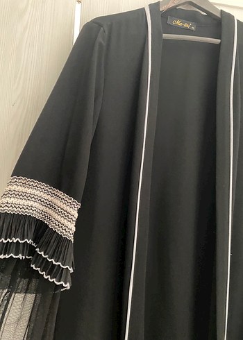 l Beden Nakışlı Siyah Uzun Bohem Abaya