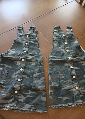 Düğmeli Kamuflaj Desenli Kadın Denim Tulum