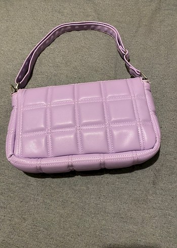 Mor Kareli Tokalı Kadın Deri Çanta - Görsel 2