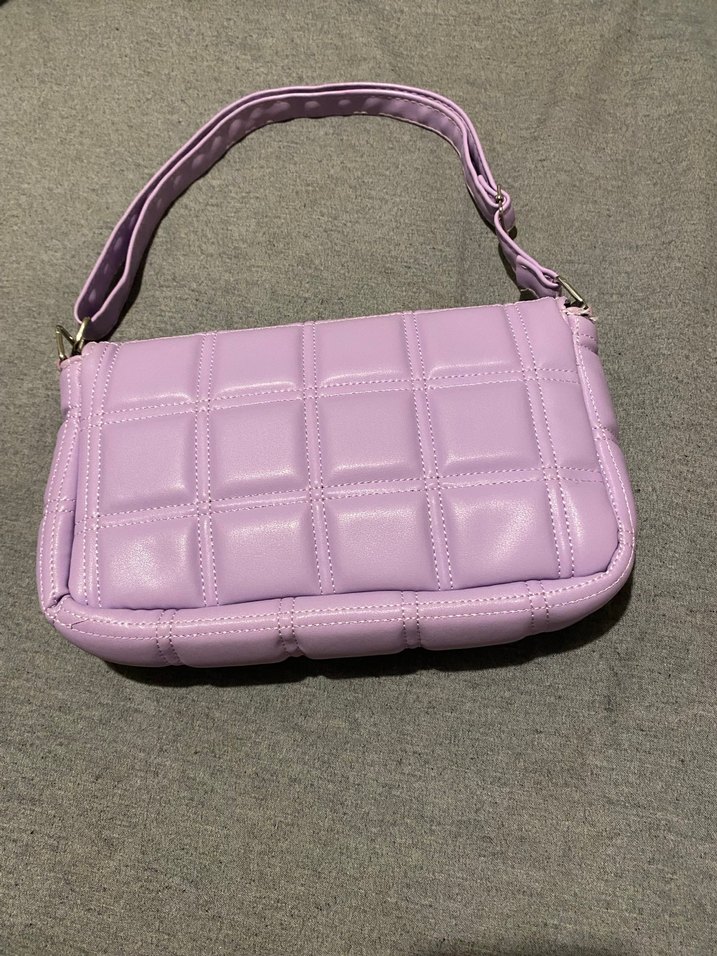 Mor Kareli Tokalı Kadın Deri Çanta - Görsel 2