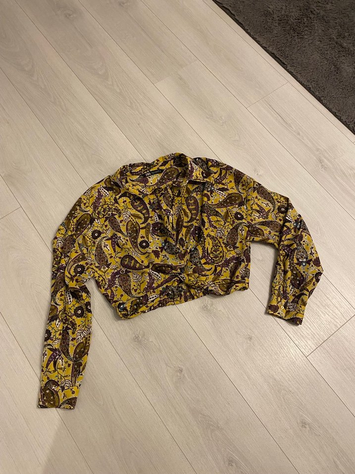 Düğmeli Sarı Yılan Desenli Bohem Kadın Gömlek - Görsel 2