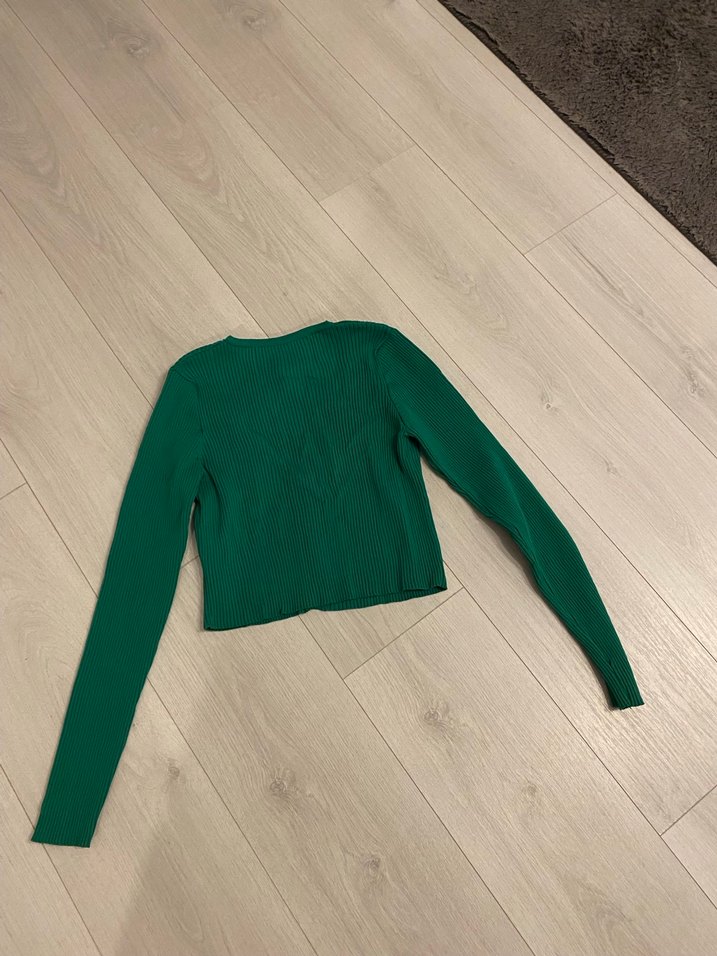 Düğmeli Yeşil Kadın Triko Kazak - Görsel 3