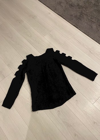 Siyah Örgü Triko Kadın Kazak - Görsel 2