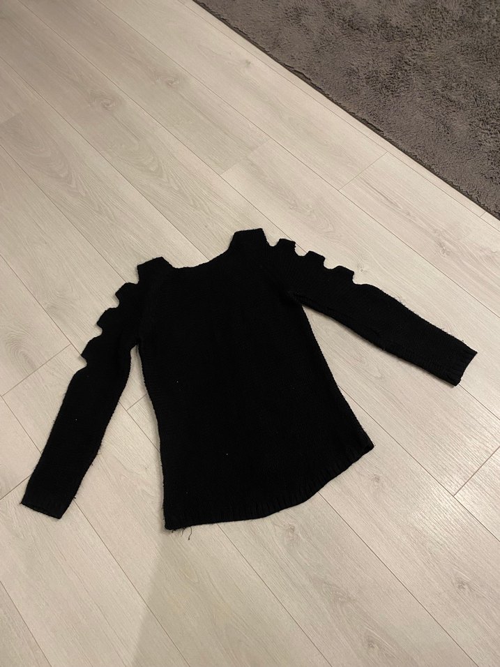 Siyah Örgü Triko Kadın Kazak - Görsel 2