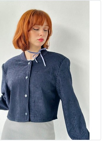 Zara Siklik Ve Rahatlik Lacivert Fitilli Crop Ceket