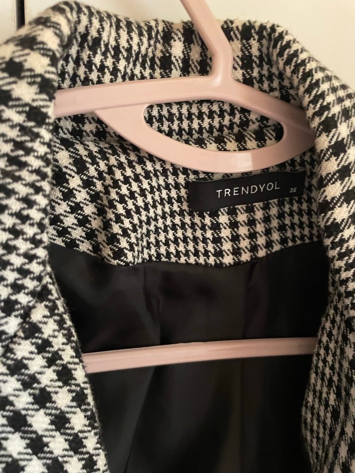 Gri Kareli Düğmeli Kadın Blazer Ceket - Görsel 3