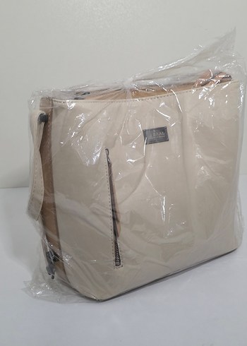 Bej Deri Kadın Çanta Fermuarlı - Görsel 2