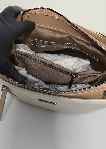 Bej Deri Kadın Çanta Fermuarlı - Görsel 5
