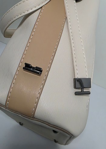 Bej Deri Kadın Çanta Fermuarlı - Görsel 8
