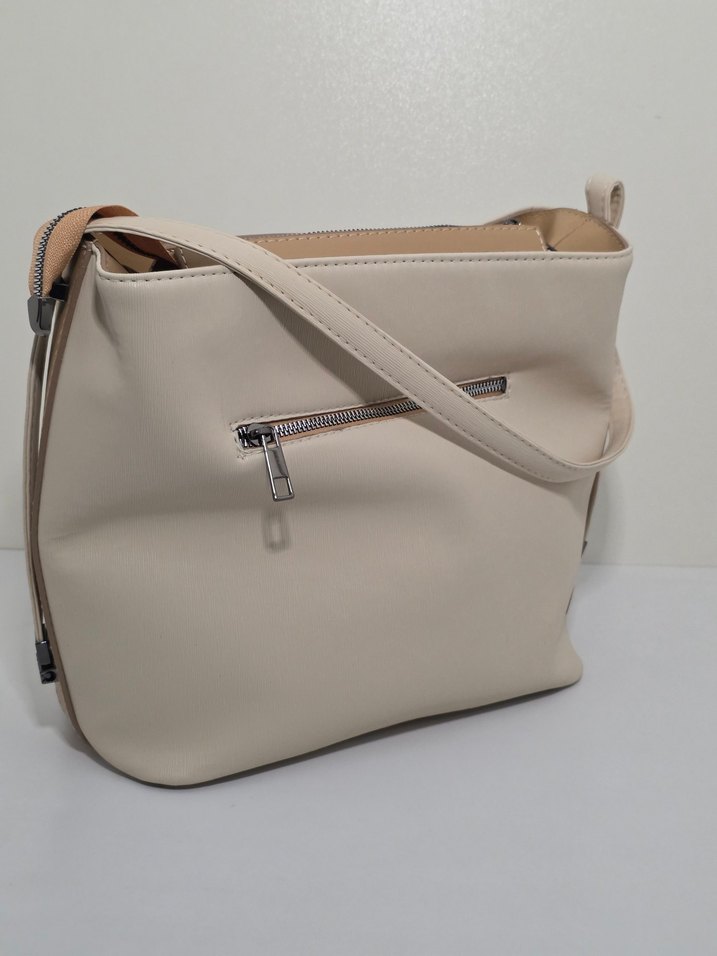 Bej Deri Kadın Çanta Fermuarlı - Görsel 3