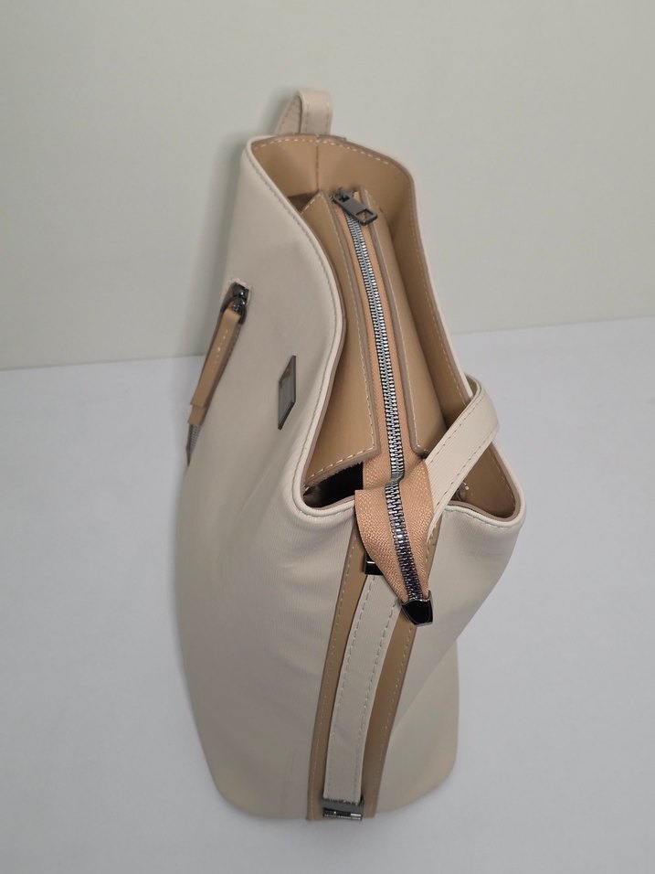 Bej Deri Kadın Çanta Fermuarlı - Görsel 4