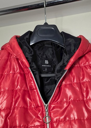 Kırmızı Kapüşonlu Mini Kadın Ceket - Görsel 3