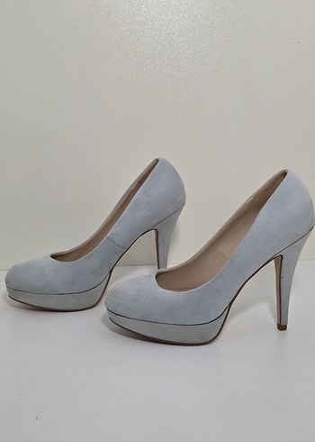 Gri Süet Stiletto Kadın Topuklu Ayakkabı - Görsel 2