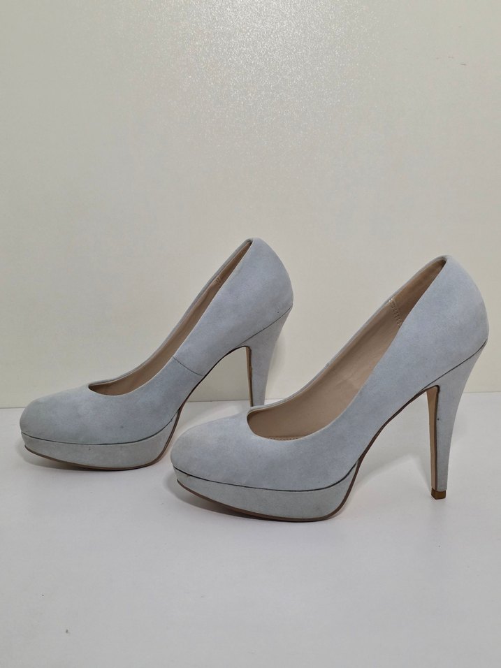 Gri Süet Stiletto Kadın Topuklu Ayakkabı - Görsel 2