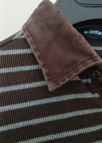 Düğmeli Kahverengi Çizgili Erkek Sweatshirt - Görsel 2