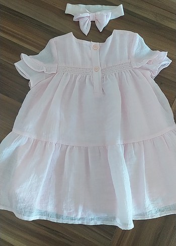 12-18 Ay Beden Kız Çocuk Pembe ince Keten Fırfırlı Elbise