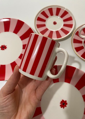 LCW HOME Kırmızı Çizgili Fincan ve Tabak Seti - Görsel 5