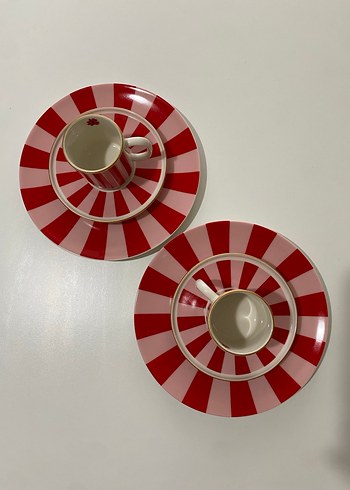 LCW HOME Kırmızı Çizgili Fincan ve Tabak Seti - Görsel 2