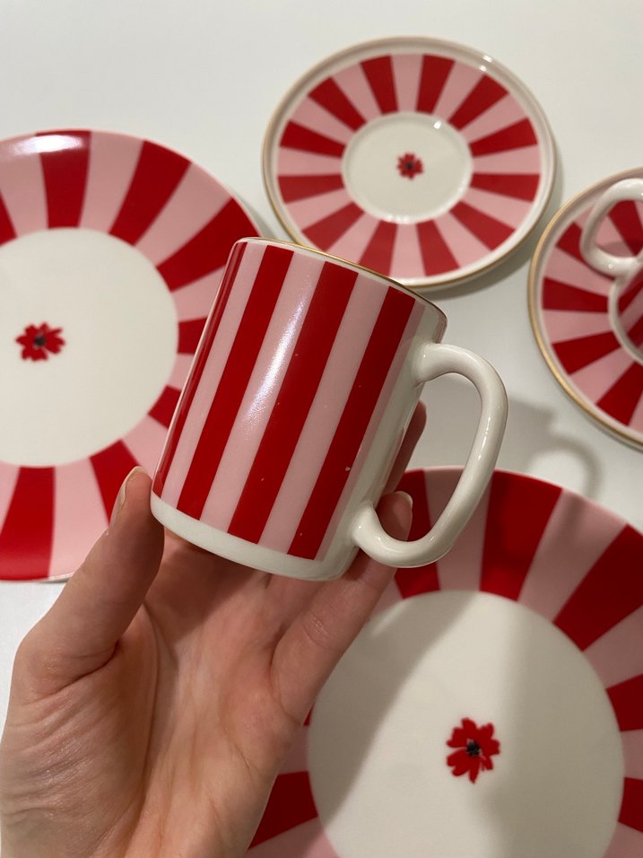 LCW HOME Kırmızı Çizgili Fincan ve Tabak Seti - Görsel 5